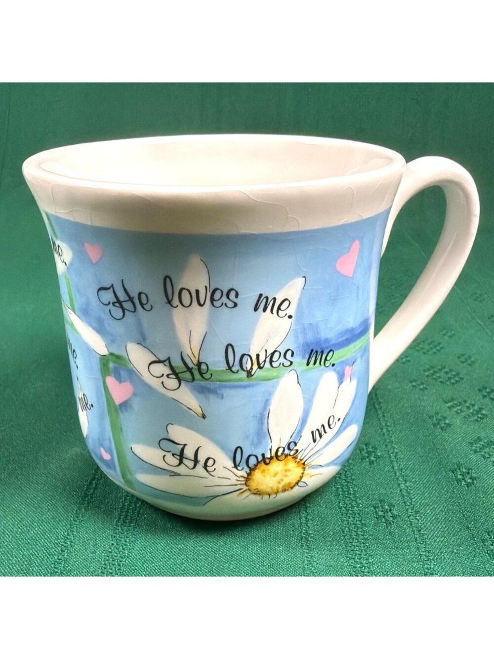 Vintage Watercolor Daisy Soup Mug He Loves Me Large Coffee Latte Cup Soup Mug